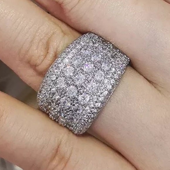 Platinum Round-cut Multi-Row Diamond Band Ring - Picture 2 of 16